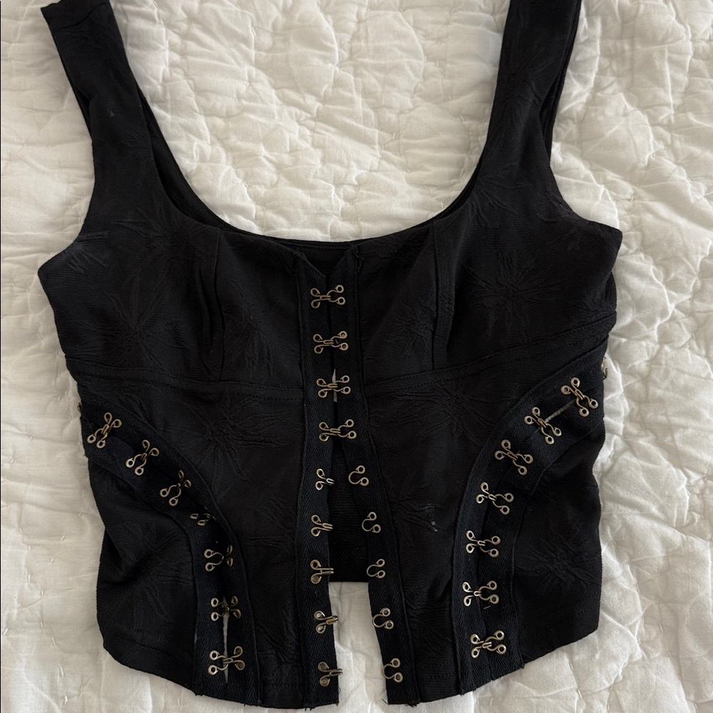 Free People Black Hook-and-Eye Corset Crop Top